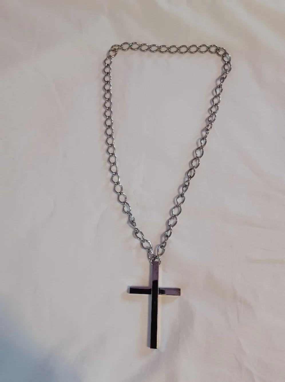Silver Cross Pendant Necklace - Polished Metal